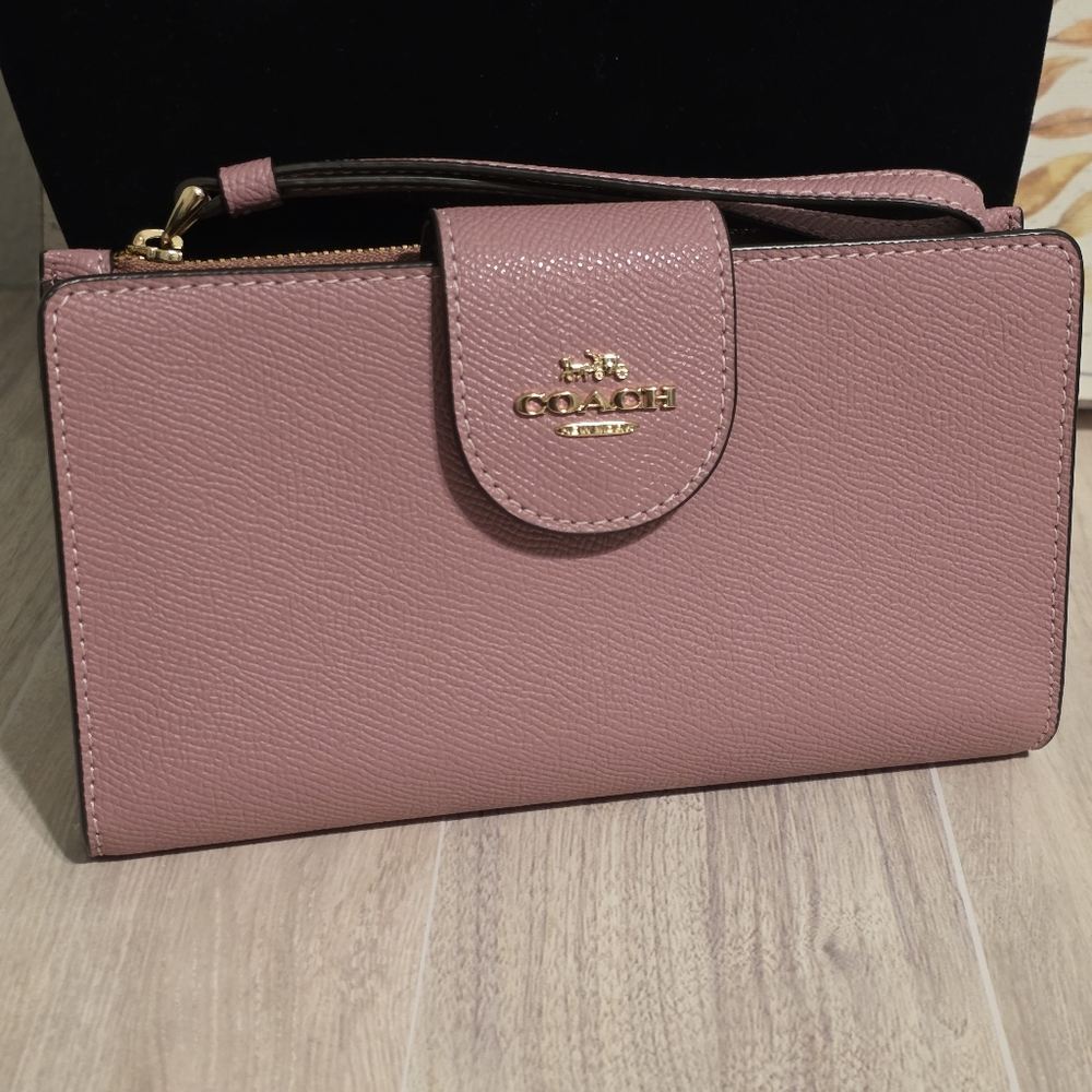 NEW Coach Phone Tech Wallet Wristlet Signature Canvas True Pink C2869